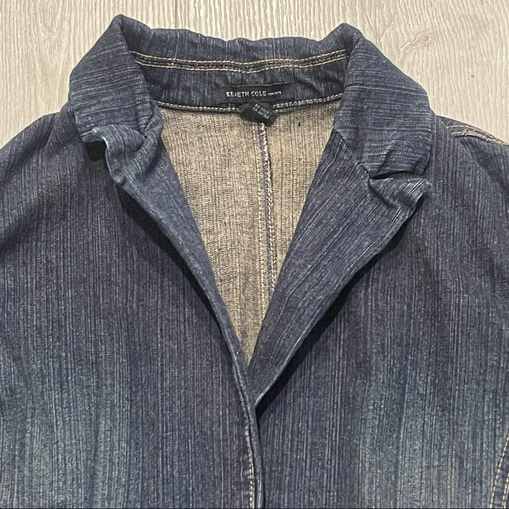 KENNETH COLE Dark Blue Single Button Stretchy Denim Jean Jacket Blazer Size 10